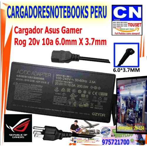 Cargador Asus 20V. 10A. 200W. 6.0X 3.7mm. ADP200JB Cargador Asus 20V. 10A. 200W. 6.0X 3.7mm. ADP200JB