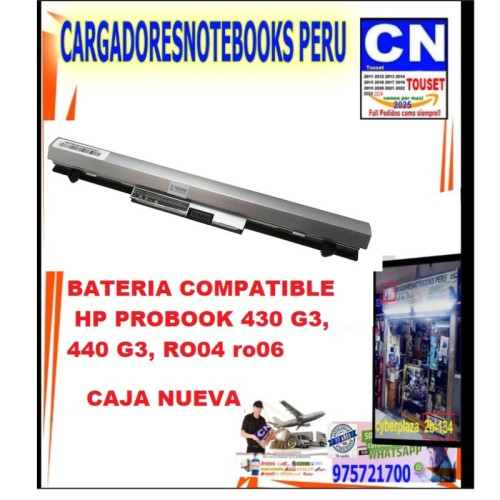 BATERIA HP PROBOOK 430 G3, 440 G3, RO04 RO06 6 CELDAS BATERIA HP PROBOOK 430 G3, 440 G3, RO04 RO06 6 CELDAS