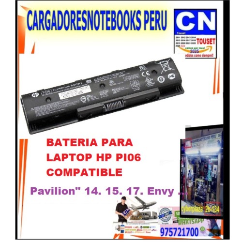 BATERIA PARA LAPTOP HP PI06 COMPATIBLE envy 14 15 16 BATERIA PARA LAPTOP HP PI06 COMPATIBLE envy 14 15 16