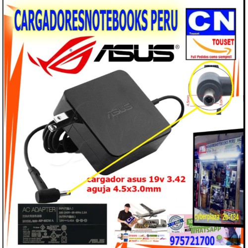 cargador asus 19v 3.42a 65w punta aguja 4.5m x 3.0m original