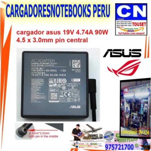 cargador asus 19V 4.74A 90W 4 5 x 3 0mm pin central