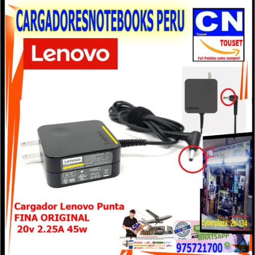 CARGADOR LENOVO 20V 2.25A 45W PUNTA FINA ORIGINAL