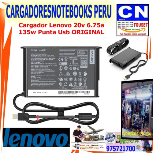 Cargador Lenovo 20v 6.75a 135w Usb Original Cargador Lenovo 20v 6.75a 135w Usb Original